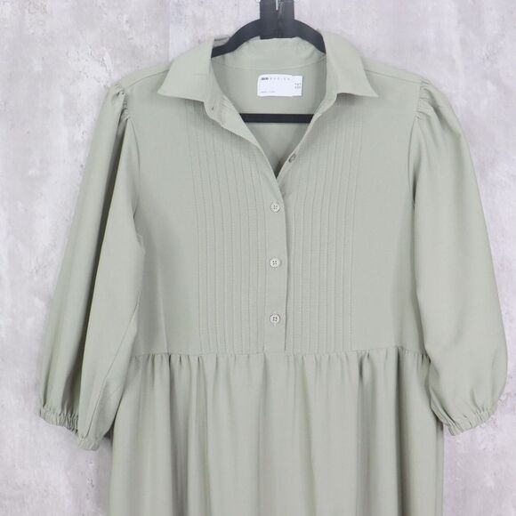 Asos Maxi Dress Womens Size 4 Green Teired Collared 3/4 Sleeve Puff Button Front - Picture 2 of 6